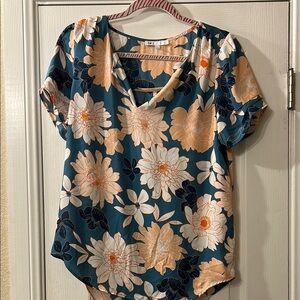 DR2 Floral Women's Top - Blue and peach-M